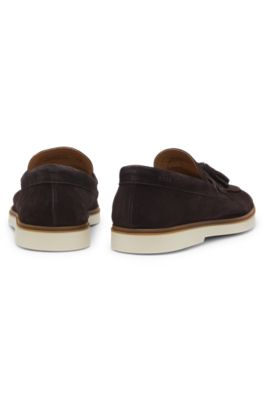 Suede loafers with tassel trim, Dark Brown