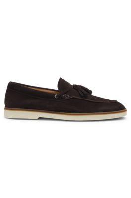 Suede loafers with tassel trim, Dark Brown