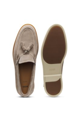 Mocasines de ante con detalle de borla, Caqui