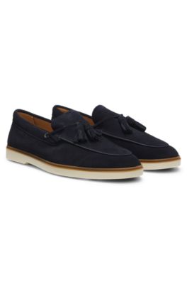 Mocasines de ante con detalle de borla, Azul oscuro