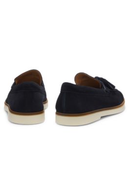 Mocasines de ante con detalle de borla, Azul oscuro