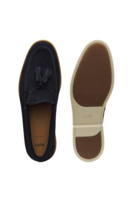 Mocasines de ante con detalle de borla, Azul oscuro
