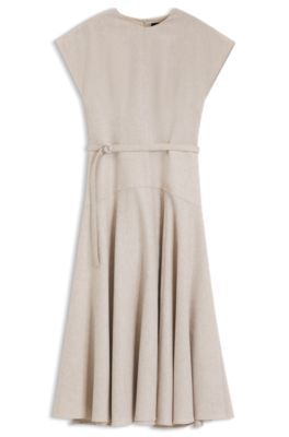 Belted maxi dress in melange flannel, White