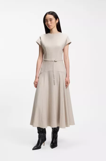 Belted maxi dress in melange flannel