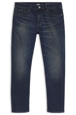 Jean Slim en m&eacute;lange de coton stretch bleu fonc&eacute;, Bleu fonc&eacute;