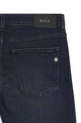 Jean Slim en m&eacute;lange de coton stretch bleu fonc&eacute;, Bleu fonc&eacute;
