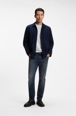 Jean Slim en m&eacute;lange de coton stretch bleu fonc&eacute;, Bleu fonc&eacute;