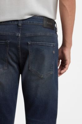 Jean Slim en m&eacute;lange de coton stretch bleu fonc&eacute;, Bleu fonc&eacute;