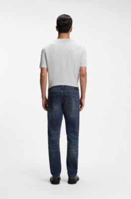 Jean Slim en m&eacute;lange de coton stretch bleu fonc&eacute;, Bleu fonc&eacute;