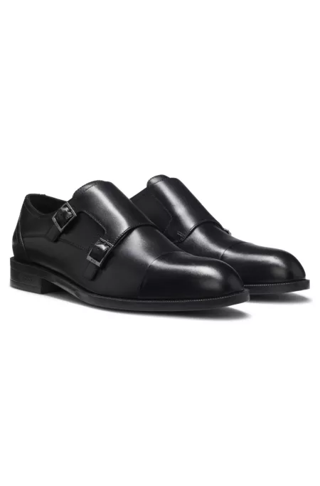 Leather monk shoes with double strap