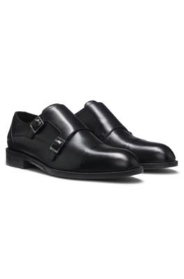 Chaussures en cuir &agrave; double bride, Noir