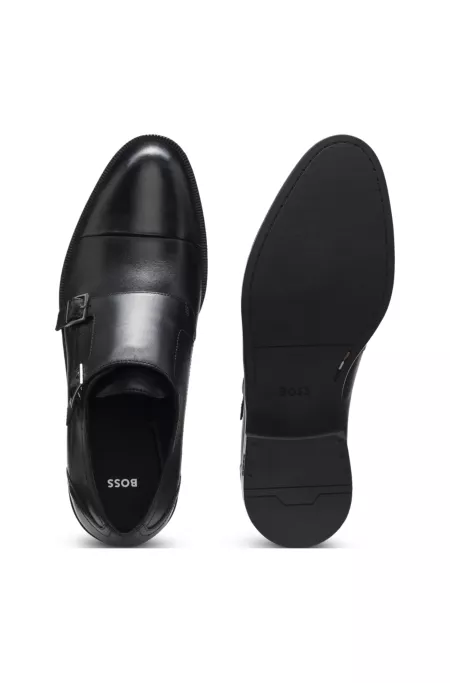 Leather monk shoes with double strap