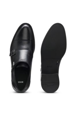 Chaussures en cuir &agrave; double bride, Noir