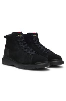 Botas de media ca&ntilde;a de ante con detalles de piel, Negro