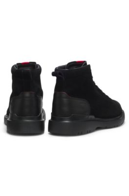 Botas de media ca&ntilde;a de ante con detalles de piel, Negro