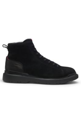 Botas de media ca&ntilde;a de ante con detalles de piel, Negro