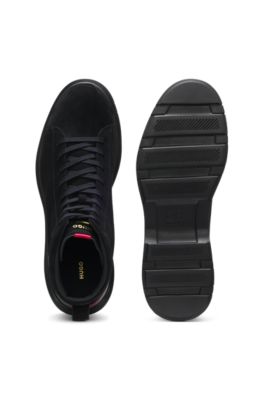 Botas de media ca&ntilde;a de ante con detalles de piel, Negro