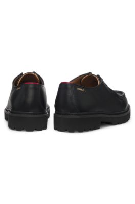 Moccasin-inspired Derby shoes in tumbled leather, Black