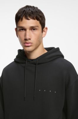 Cotton hoodie with spaced logo and back graphic, Black