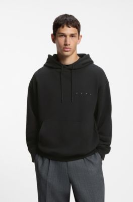 Cotton hoodie with spaced logo and back graphic, Black