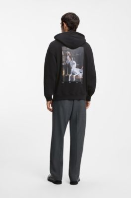 Cotton hoodie with spaced logo and back graphic, Black