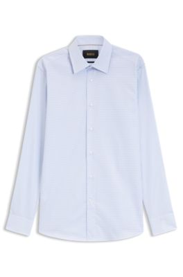 Slim-fit shirt in wrinkle-resistant gingham-check cotton, Light Blue