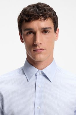 Slim-fit shirt in wrinkle-resistant gingham-check cotton, Light Blue