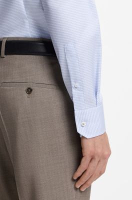 Slim-fit shirt in wrinkle-resistant gingham-check cotton, Light Blue