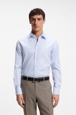 Slim-fit shirt in wrinkle-resistant gingham-check cotton, Light Blue