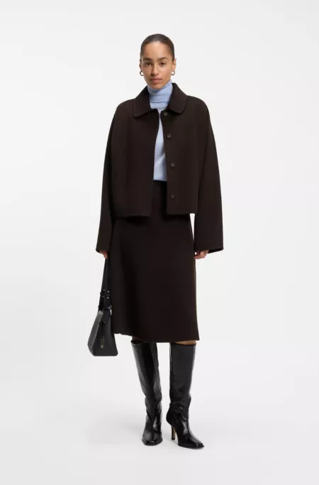Melange wool-blend coat with a point collar