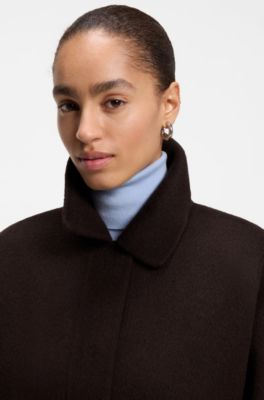 Melange wool-blend coat with a point collar, Brown