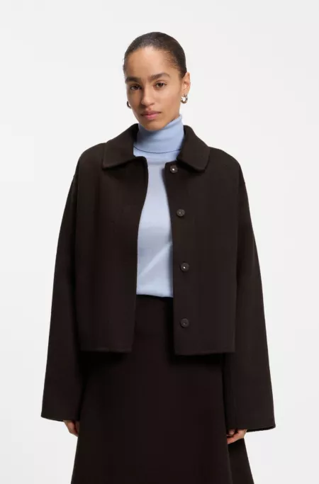 Melange wool-blend coat with a point collar
