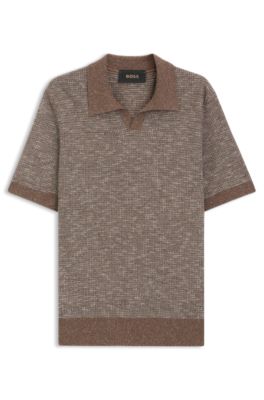 Pull polo &agrave; col Johnny en mohair, soie et coton, Marron