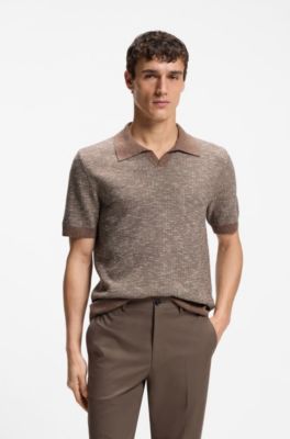 Pull polo &agrave; col Johnny en mohair, soie et coton, Marron