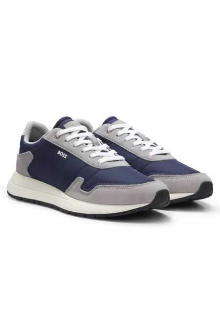 Lace-up sneakers in lightweight fabric with suede trims