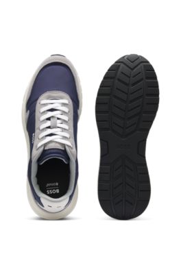 Lace-up sneakers in lightweight fabric with suede trims, Light Grey