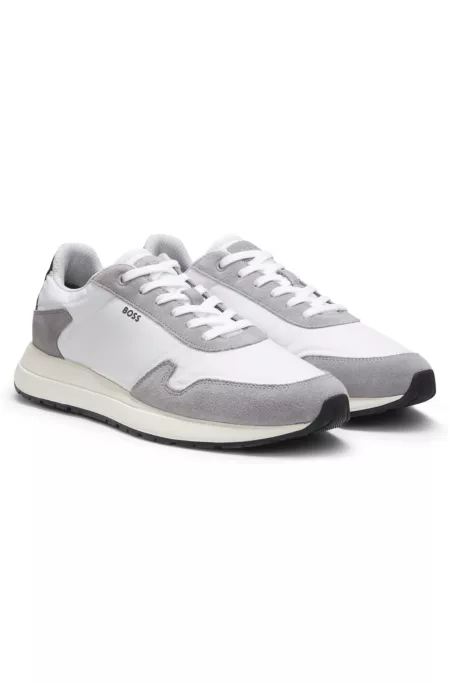 Lace-up sneakers in lightweight fabric with suede trims