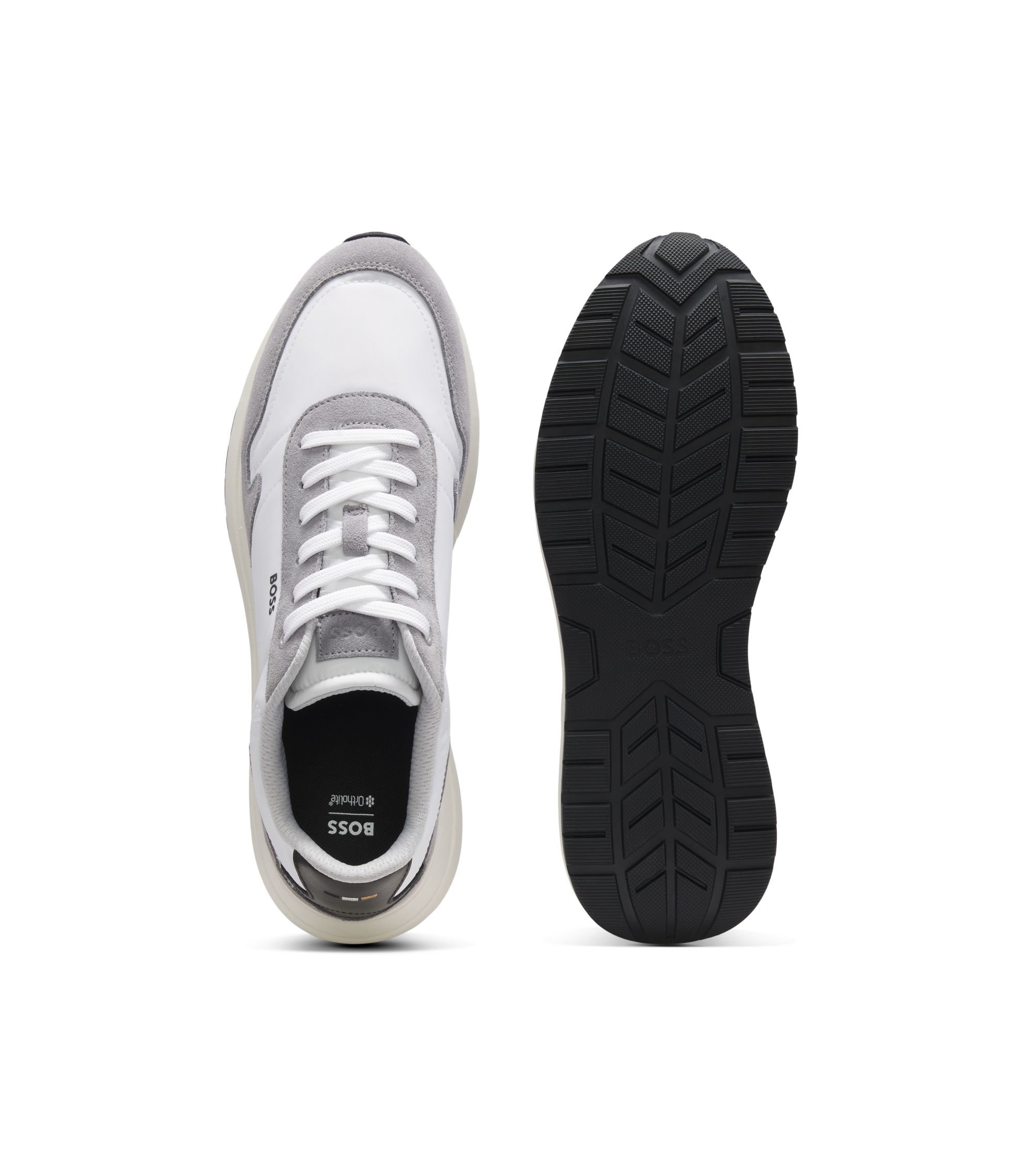 BOSS シューズ BOSS - Lace-up sneakers in lightweight fabric with suede trims - White