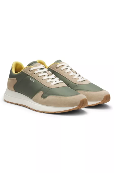 Lace-up sneakers in lightweight fabric with suede trims