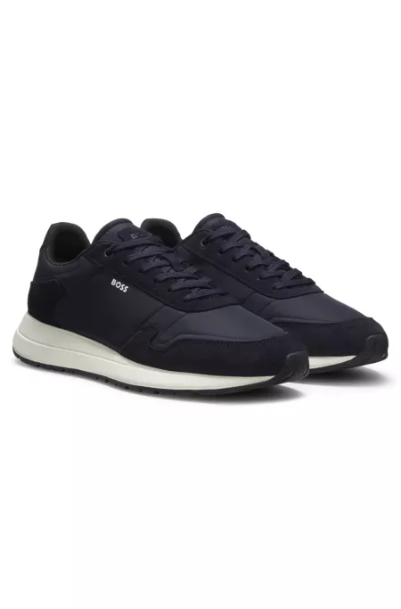 Lace-up sneakers in lightweight fabric with suede trims