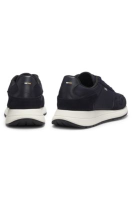 Lace-up sneakers in lightweight fabric with suede trims, Dark Blue