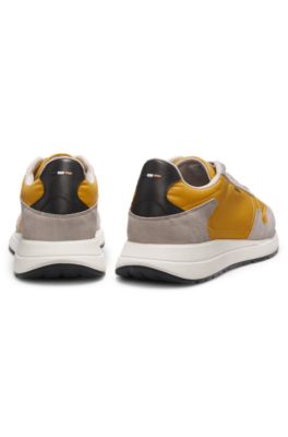 Lace-up sneakers in lightweight fabric with suede trims, Light Yellow