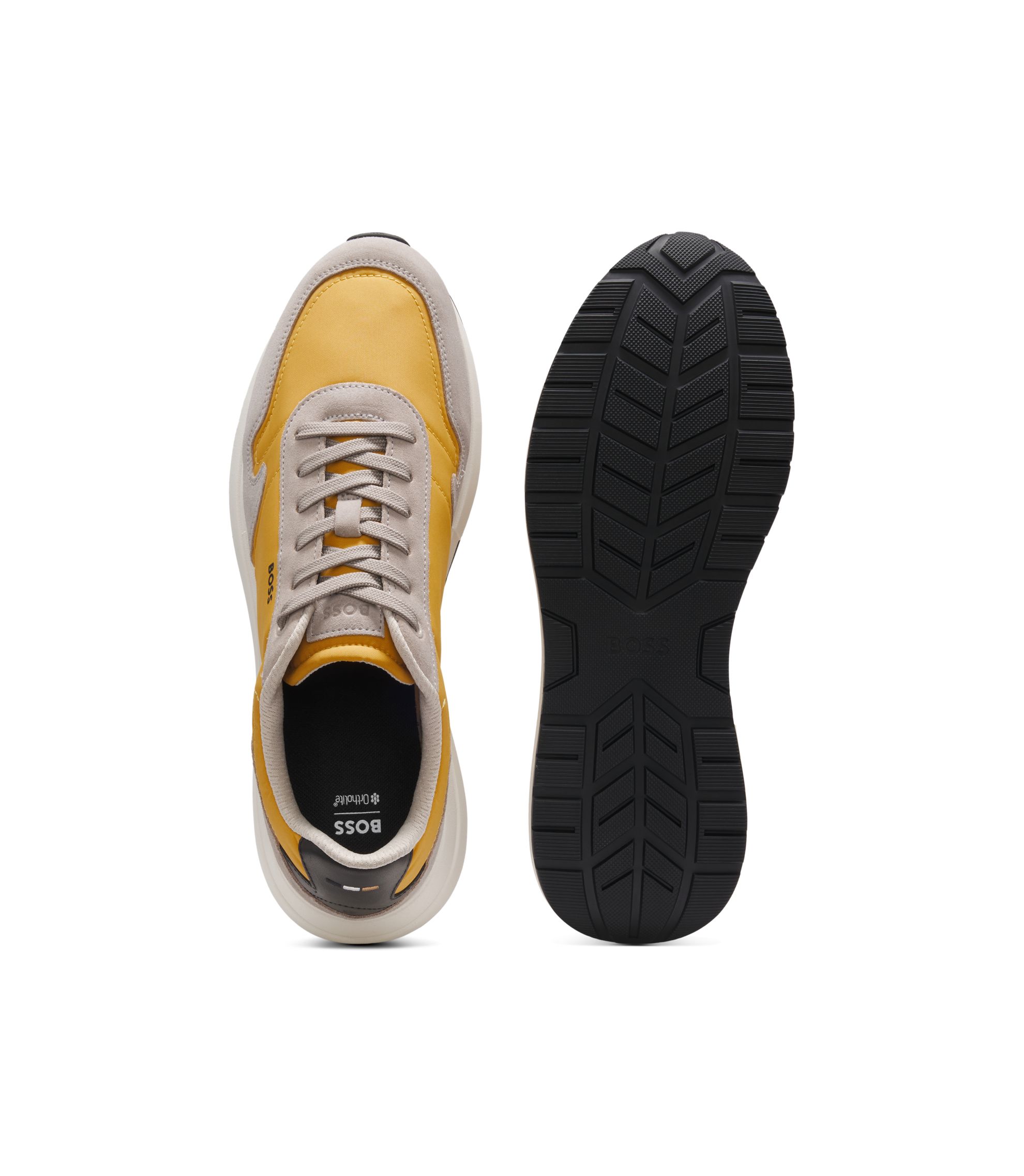 BOSS - Lace-up sneakers in lightweight fabric with suede trims