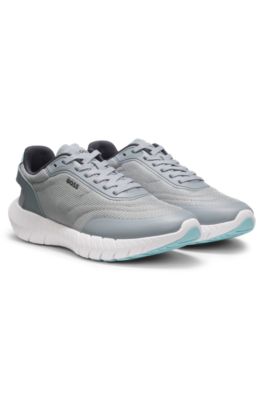 Running sneakers with leather trims, Grey