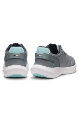 Running sneakers with leather trims, Grey