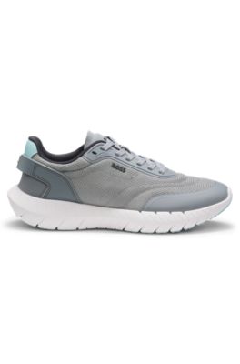 Running sneakers with leather trims, Grey