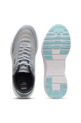 Running sneakers with leather trims, Grey