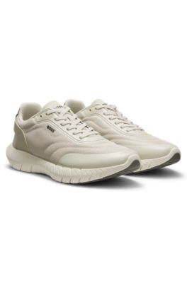 Running sneakers with leather trims, Light Beige