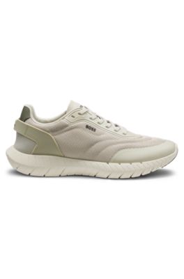 Running sneakers with leather trims, Light Beige