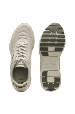 Running sneakers with leather trims, Light Beige